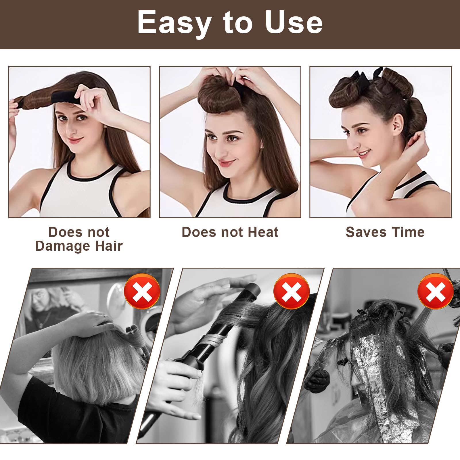 Lockenwickler Ohne Hitze Set 4PCS Haarspangen Schlafmützen Heatless Curls Overnight Hair Curler Heatless Lockenband über Nacht Locken über Nacht Ohne Hitze Blow Out Overnigh für Alle Hair Type Schwarz