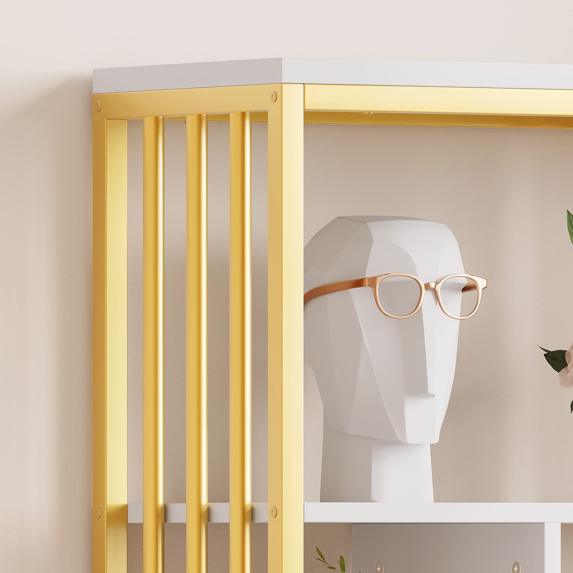 Bücherregal Für Büro – 4-Stöckiges Standregal Aus Metall, Mit 3 Schubladen Und Tür, Große Weiße/Goldene Ablage – Viel Stauraum & Display – Mit Türen Und Fächern