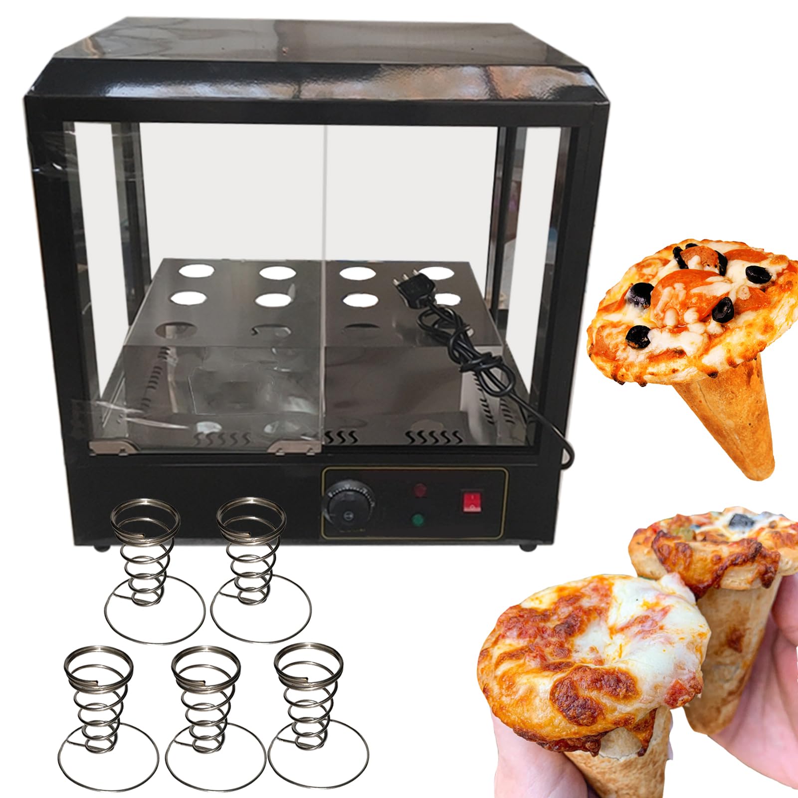 Stainless steel Pizza Cone maker Stand Ice Cream Cone machine 4 conical maker with 8 temperature controller 1 timer (12 holes display warmer, 220V/50HZ)