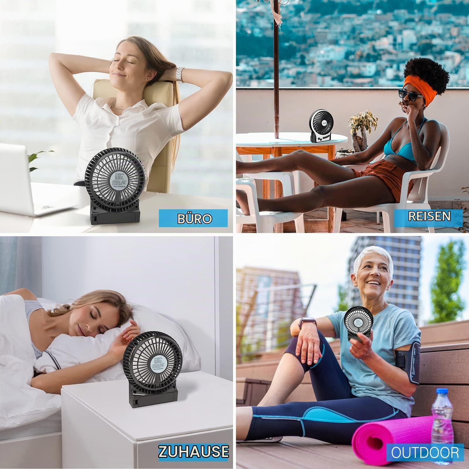 efluky 3 Speeds Mini Desk Fan, Rechargeable Battery Operated Fan with LED Light, Portable USB Fan Quiet for Home, Office, Travel, Camping, Outdoor, Indoor Fan, 4.9-Inch, Black