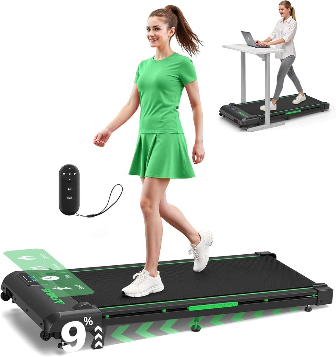 Walking Pad, 1-10 km/h Laufband für Zuhause mit 9% Steigung, 2.5HP Walking Machine mit LED-Anzeige, Fernbedienung, 12 Programes, Doppelter Stoßdämpfung Bis 150kg Belastbar