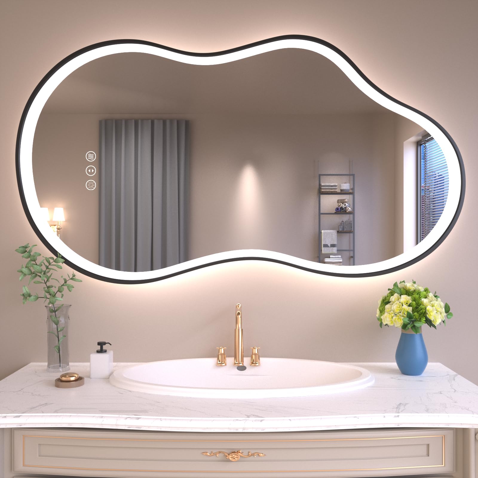 WTTY 36x20 Irregular Backlit Led Lighted Bathroom Vanity Mirror