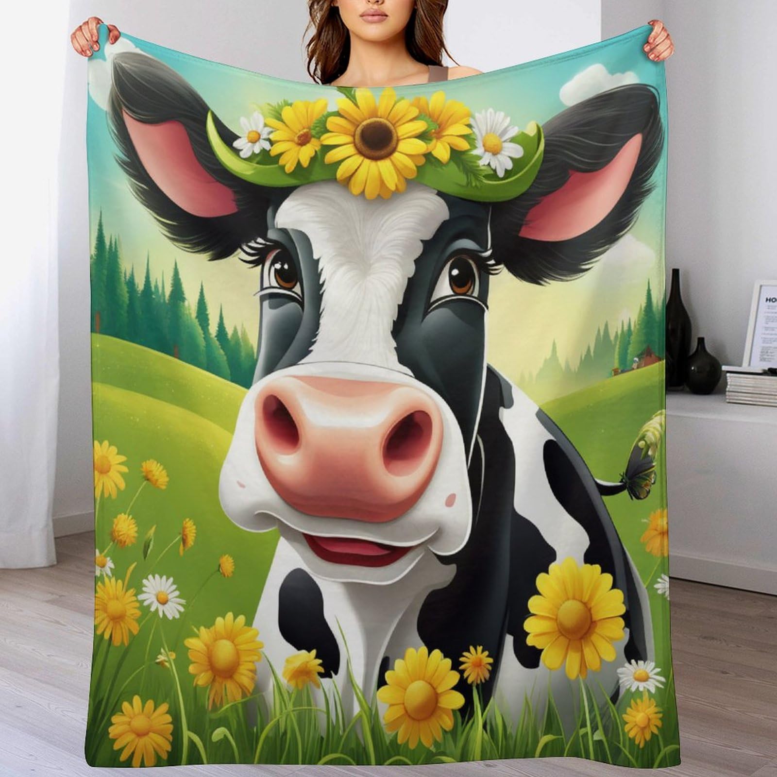 Plaid jeté de canapé imprimé vache en flanelle de qualité supérieure