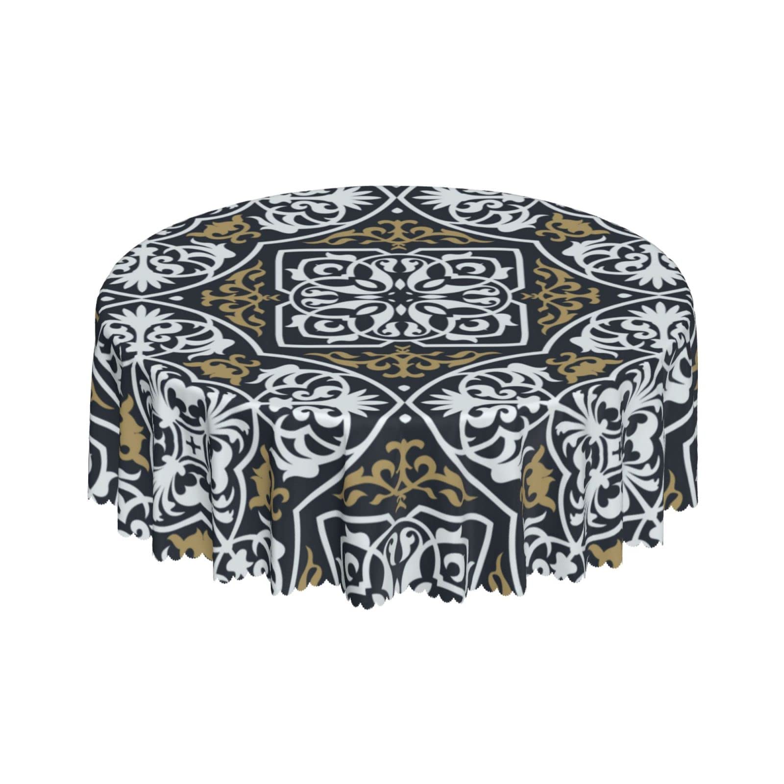 Lsjuee Vintage Mandala Floral Design Abstract Round Tablecloth 60 Inch Printed Washable Tablecloth for Dining Party Holiday Fall Home Decorative
