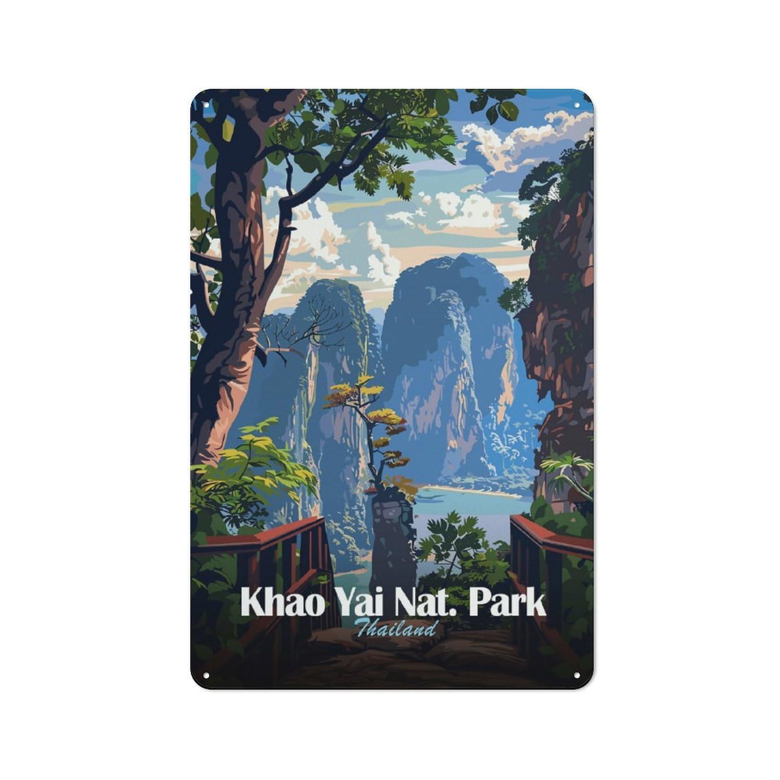 Junmoney Style-20 Tin Wall Plaque 30X20cm With Khao Yai National Park Thailand For Bar Or Restaurant, For Hospitality Decor Collectors