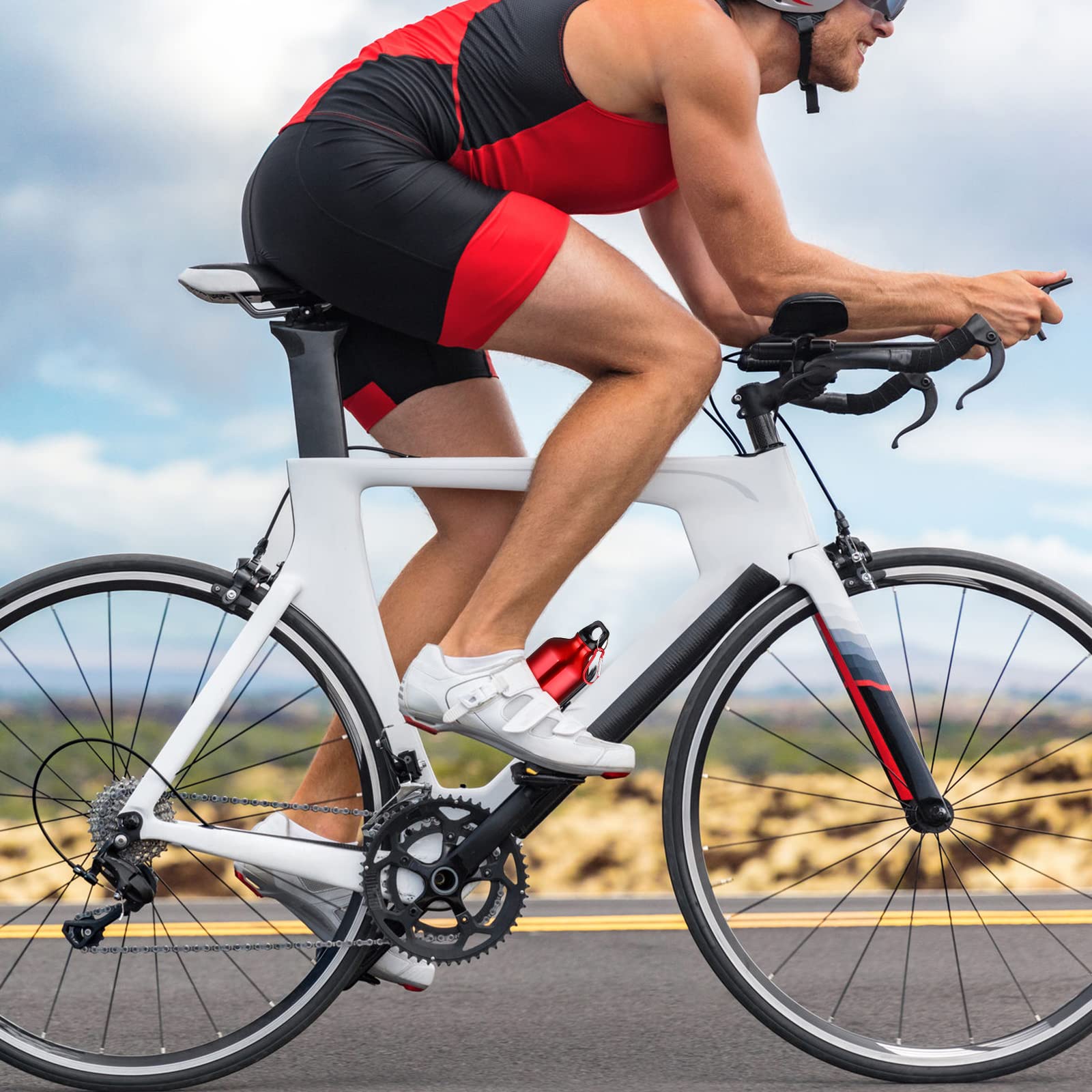 CHENGU 10 borracce in alluminio, riutilizzabili, leggere, a prova di perdite, per sport, viaggi, con tappo a vite, per palestra, escursionismo, ciclismo, campeggio, pesca (rosso)