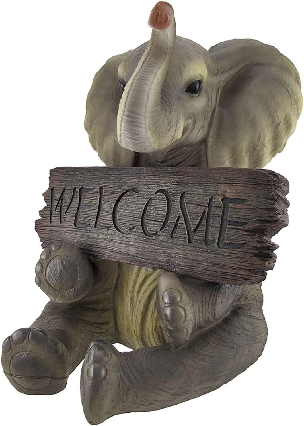 DWK African Elephant Statue Outdoor Front Porch Welcome Sign | Elephant Figurines Statues Entry Welcome Sign | Lawn Ornaments Statues and Outdoor Figurines - 14.5