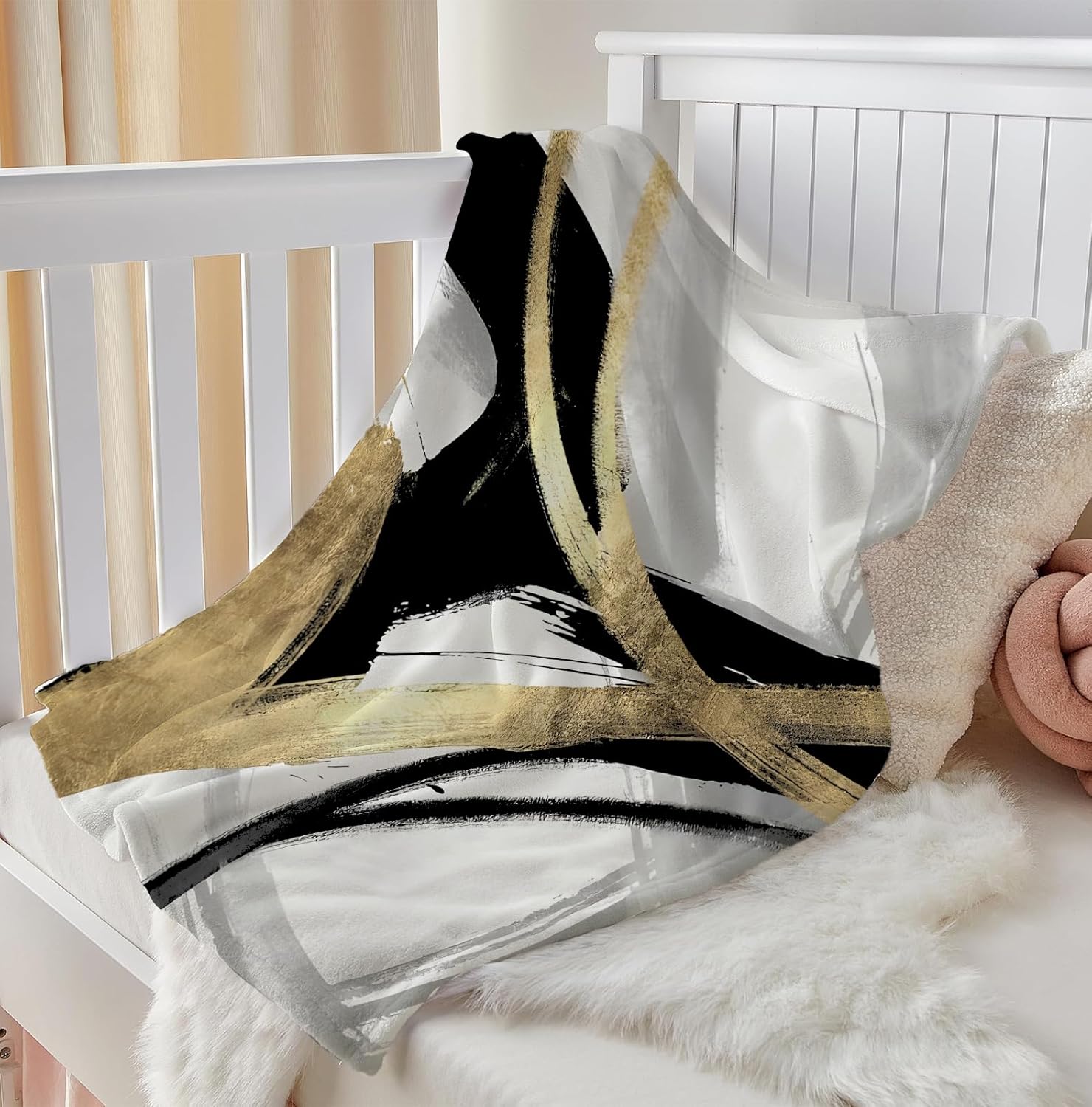 SPBL&L Black White and Gold Abstract Blanket, Minimalist Modern Ink Line Throw Blanket for Bed Couch Bedroom Living Room, Modern Room Home Decor - Image 6