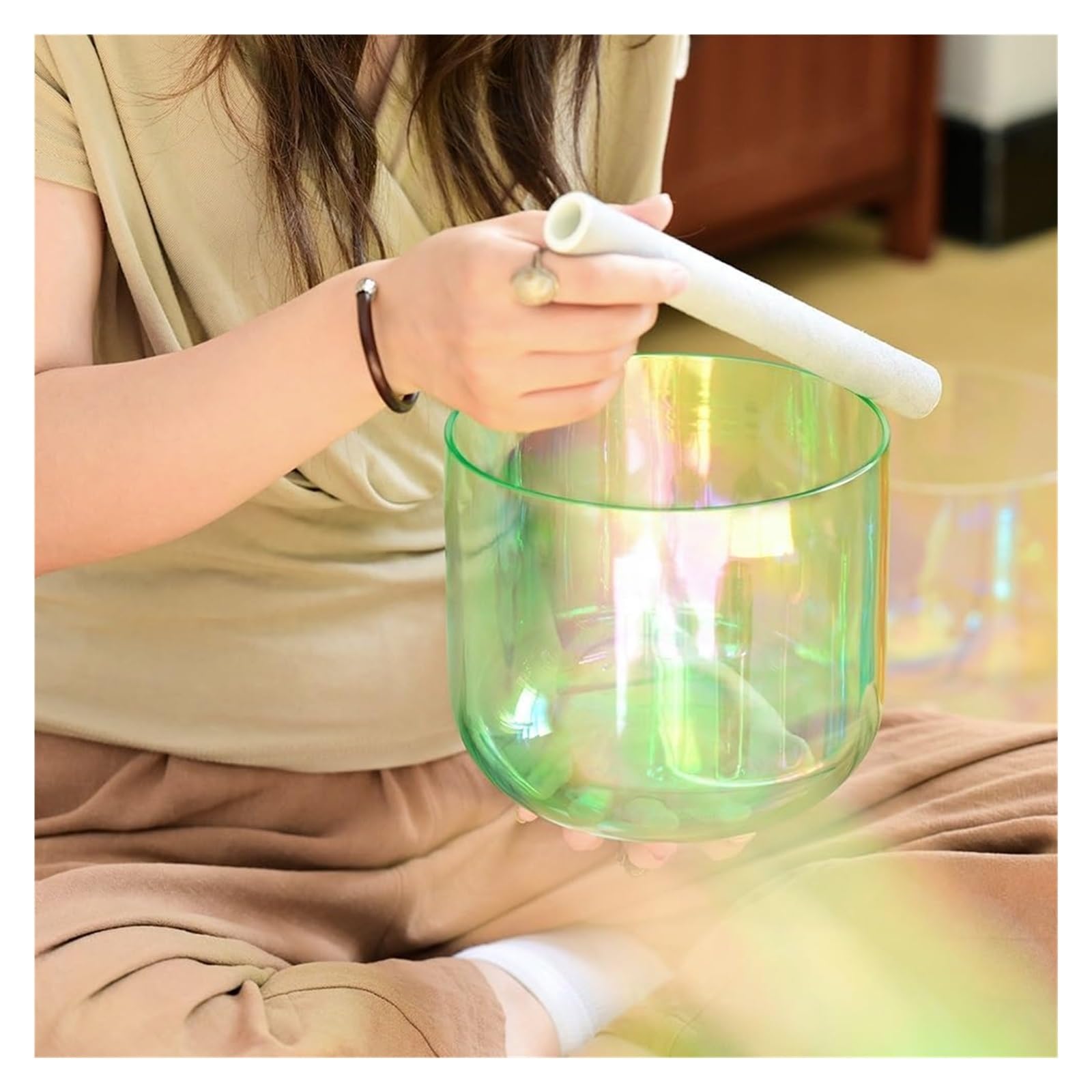 Set di campane tibetane in cristallo da 6 pollici, 432 Hz, campana tibetana alchimica trasparente, luce cosmica per yoga, con accenditore acrilico gratuito e O-ring (C note)