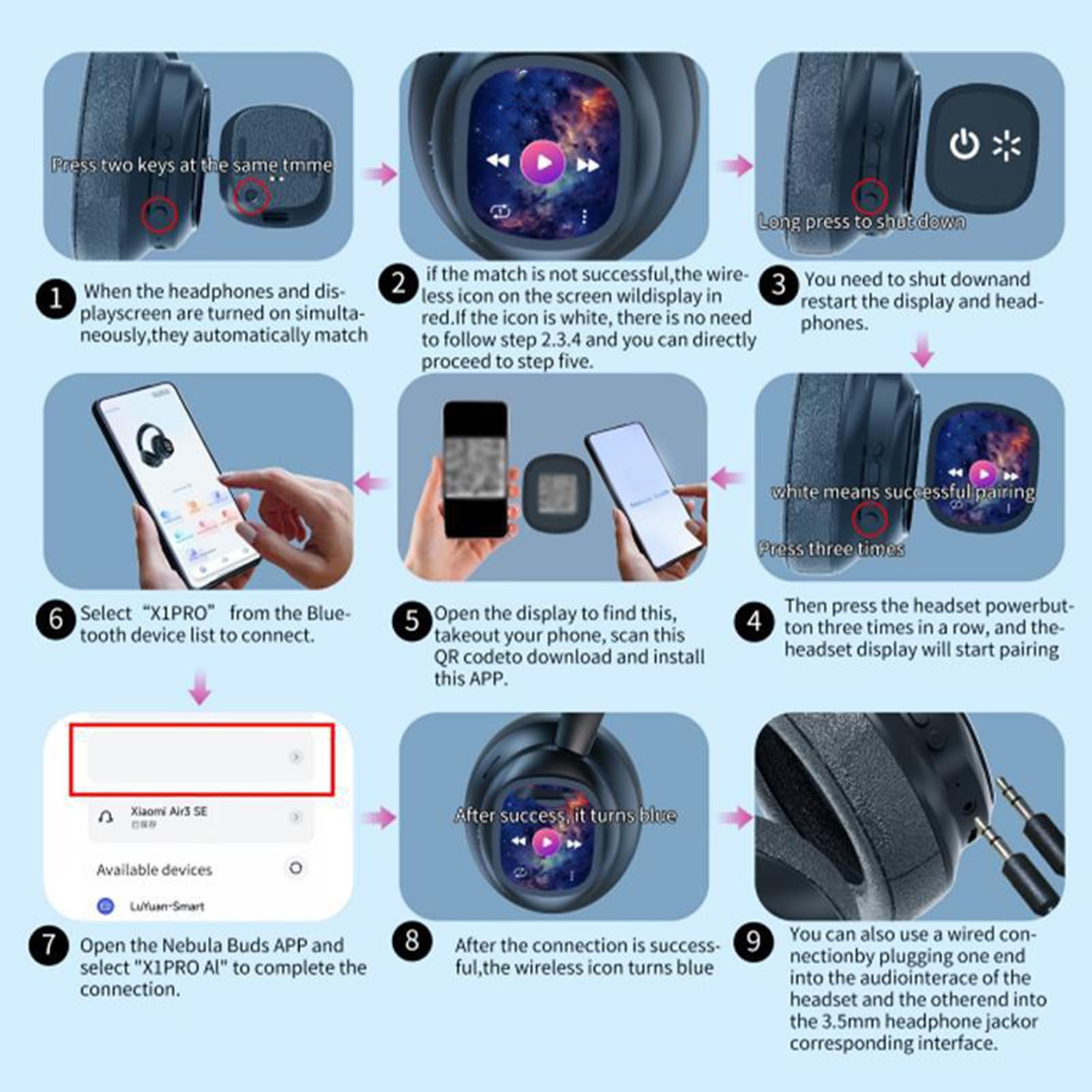 Cuffie per Traduzione Bluetooth con Cancellazione del Rumore, Comode da Indossare per i Viaggiatori Pendolari, con Schermo Rimovibile per Regolazioni Facili, Stereo HiFi Bluetooth 6.0 Wireless