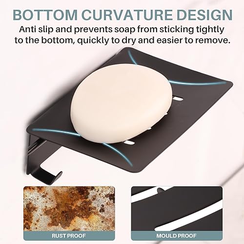 Miniatura 4 de 2 jaboneras de acero inoxidable para montaje en pared, jabonera autodrenante con 2 ganchos para ducha, baño, fregadero de cocina