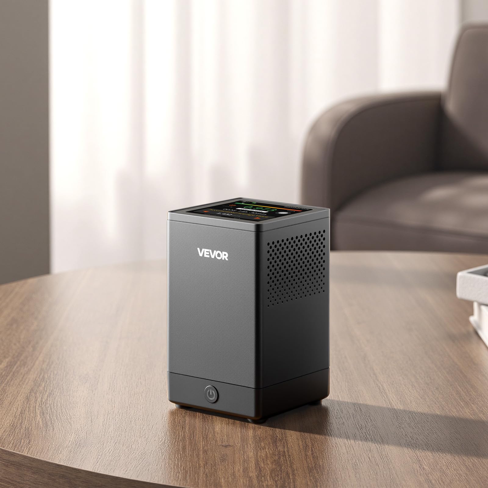 VEVOR Détecteur de Radon Domestique, 0,054-540 pCi/L, Écran LCD Couleur Affichage Temps Réel, Surveillance à Court et Long Terme, Prise en Charge de Plusieurs Périodes Détection, Alimenté par Batterie