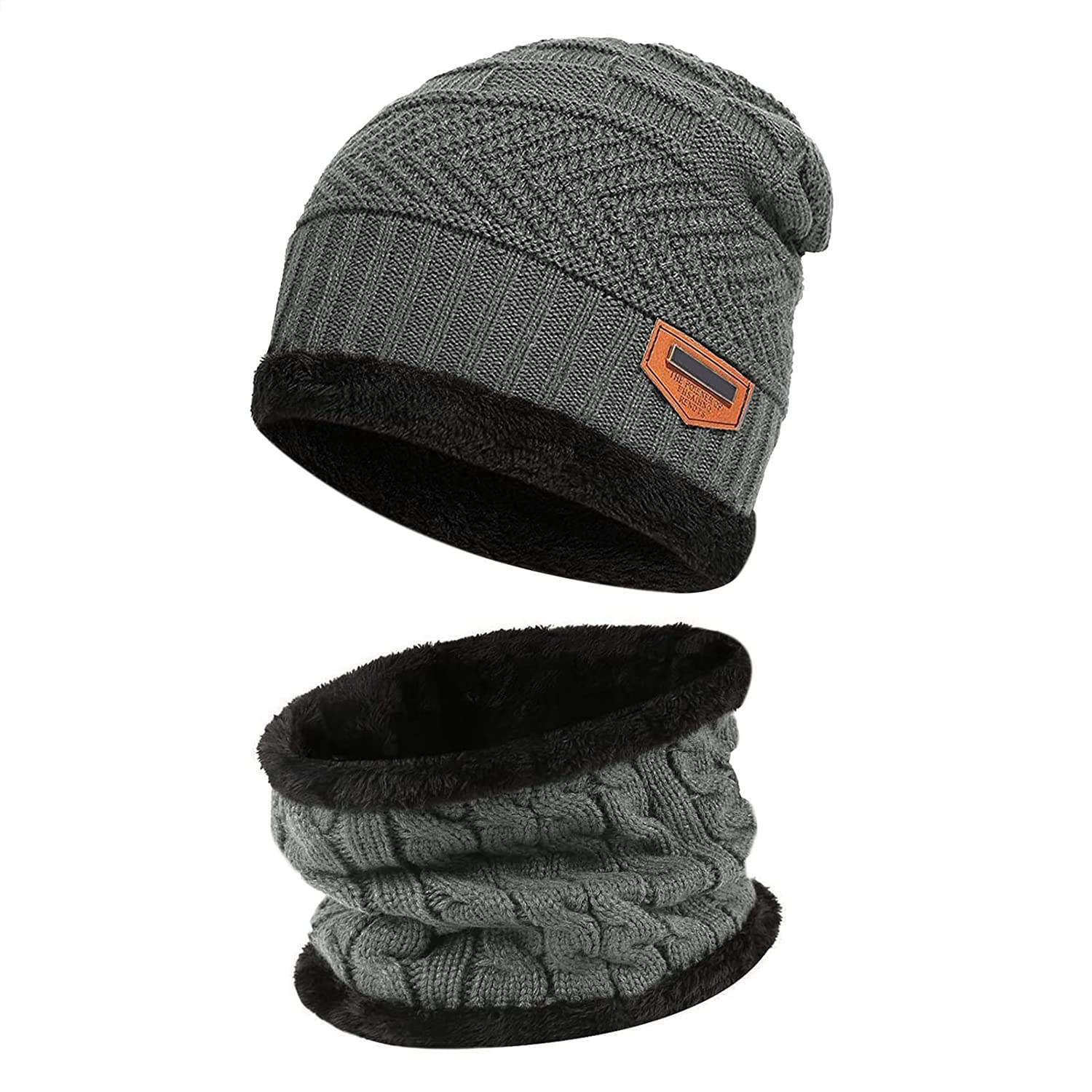 Fantastic Zone Kids Winter Beanie Hat and Scarf Set Warm Knit Beanie Cap and Circle Scarf with Fleece Lining for Kids Boys Girls, 2-Pieces-image-27
