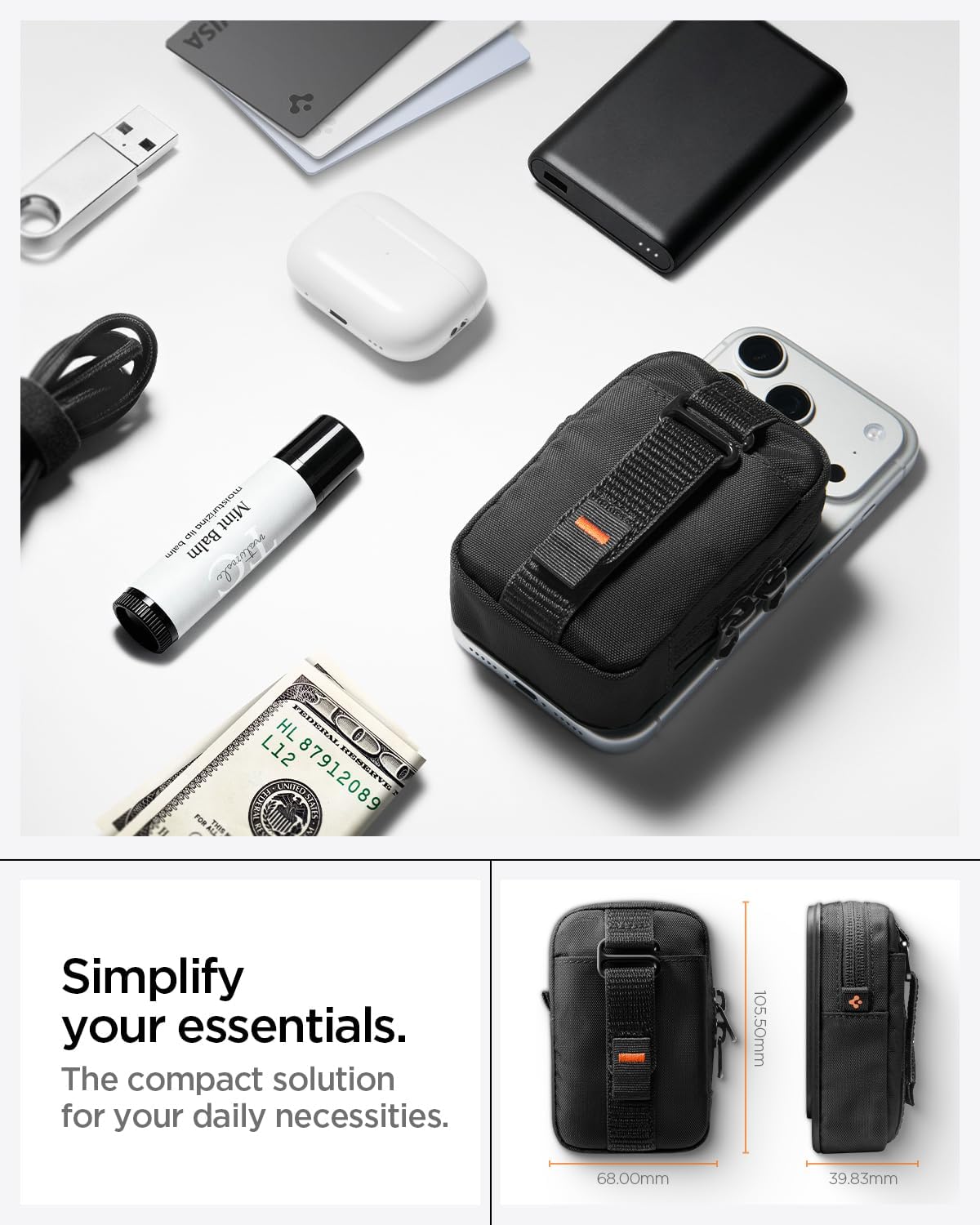 Spigen Magnetic Pouch Organizer RFID Blocking EDC SSD Card Storage Wallet Belt Backpack Clip Designed for MagSafe Pixelsnap iPhone 17/16/15/14/13/12 Pixel 10 Series & More - Black (Tintap Zip)