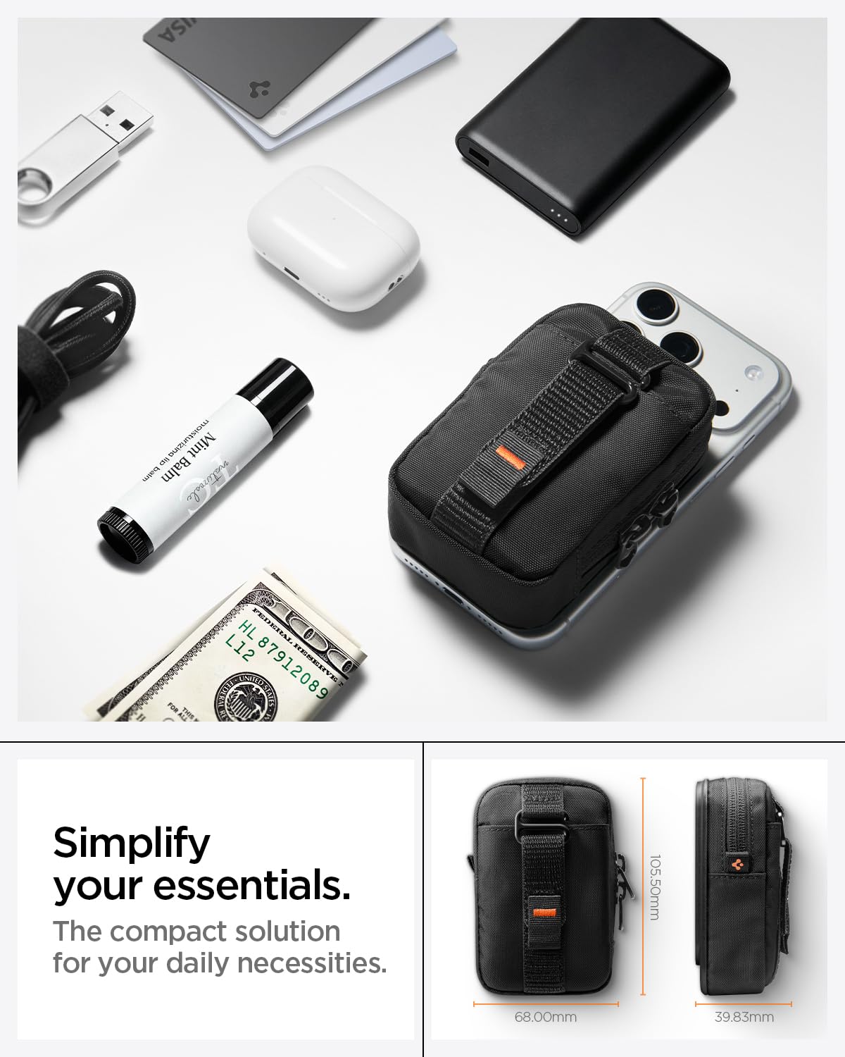Spigen TinTap Zip MagFit Magnétique Mini-Pochette Porte-Cartes Compatible iPhone 16/15-12 Noir