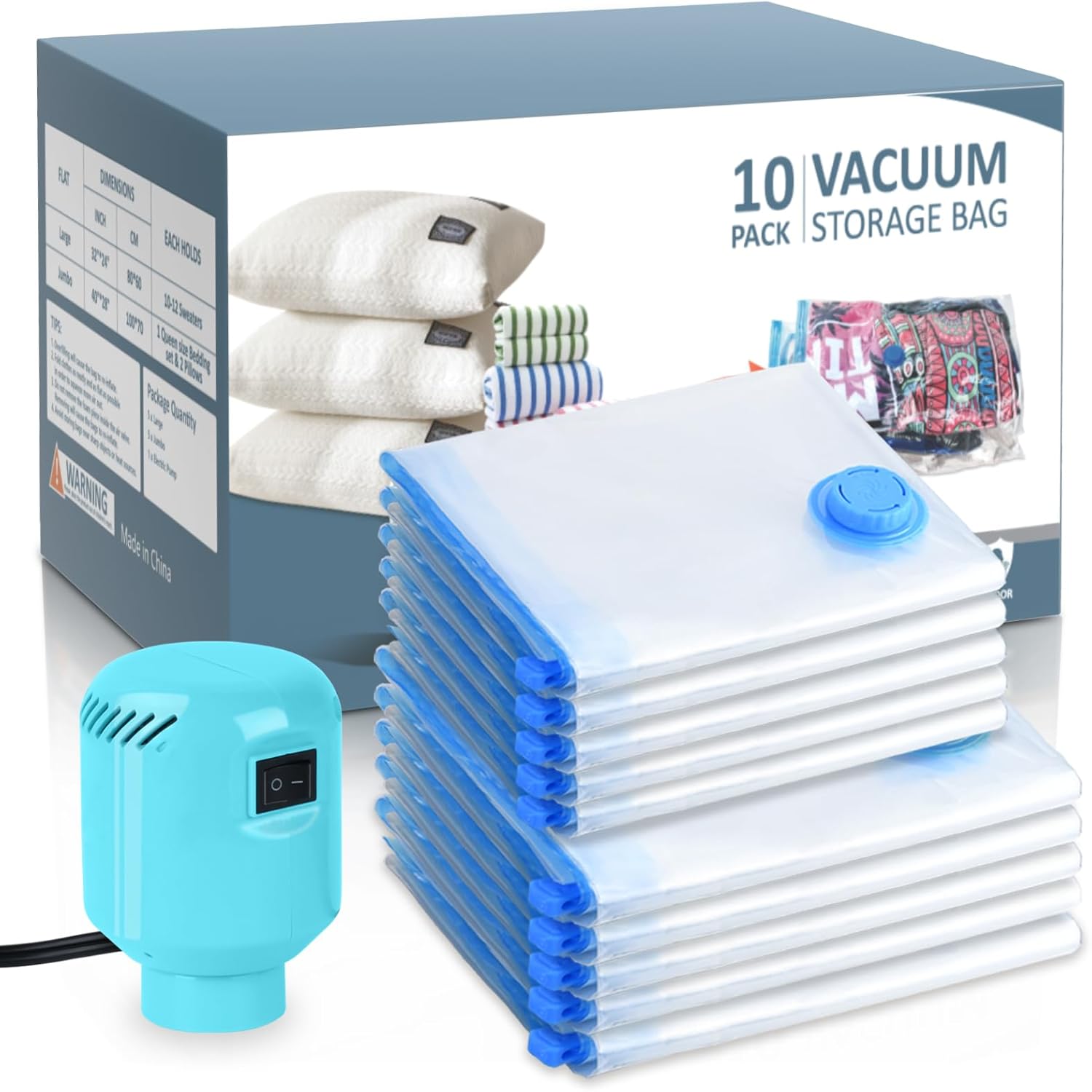 HOTBAG Vacuum Storage Bags with Electric Pump, 10 Pack (5