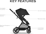 Cybex EOS Poussette polyvalente - Convertit du mode de transport en siège pour tout-petit réversible en secondes, 5 Modes d'utilisation, système de voyage Prêt avec tout Cybex Siège auto pour enfants - Noir/Noir