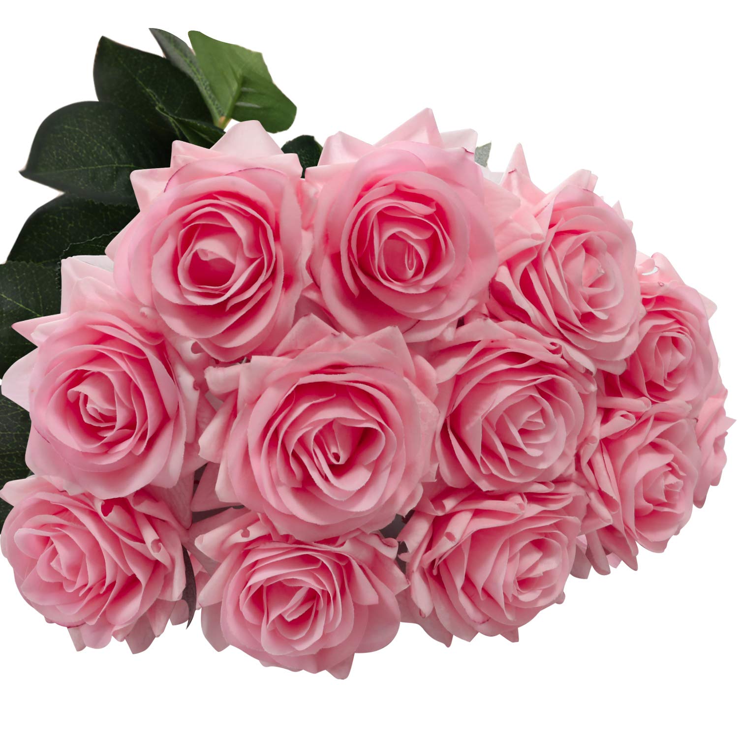 DIGIROOT Artificial Flowers Fake Rose, 12pcs Real Touch Silk Rose Flowers DIY for Wedding, Party and Home Decoration, Pink