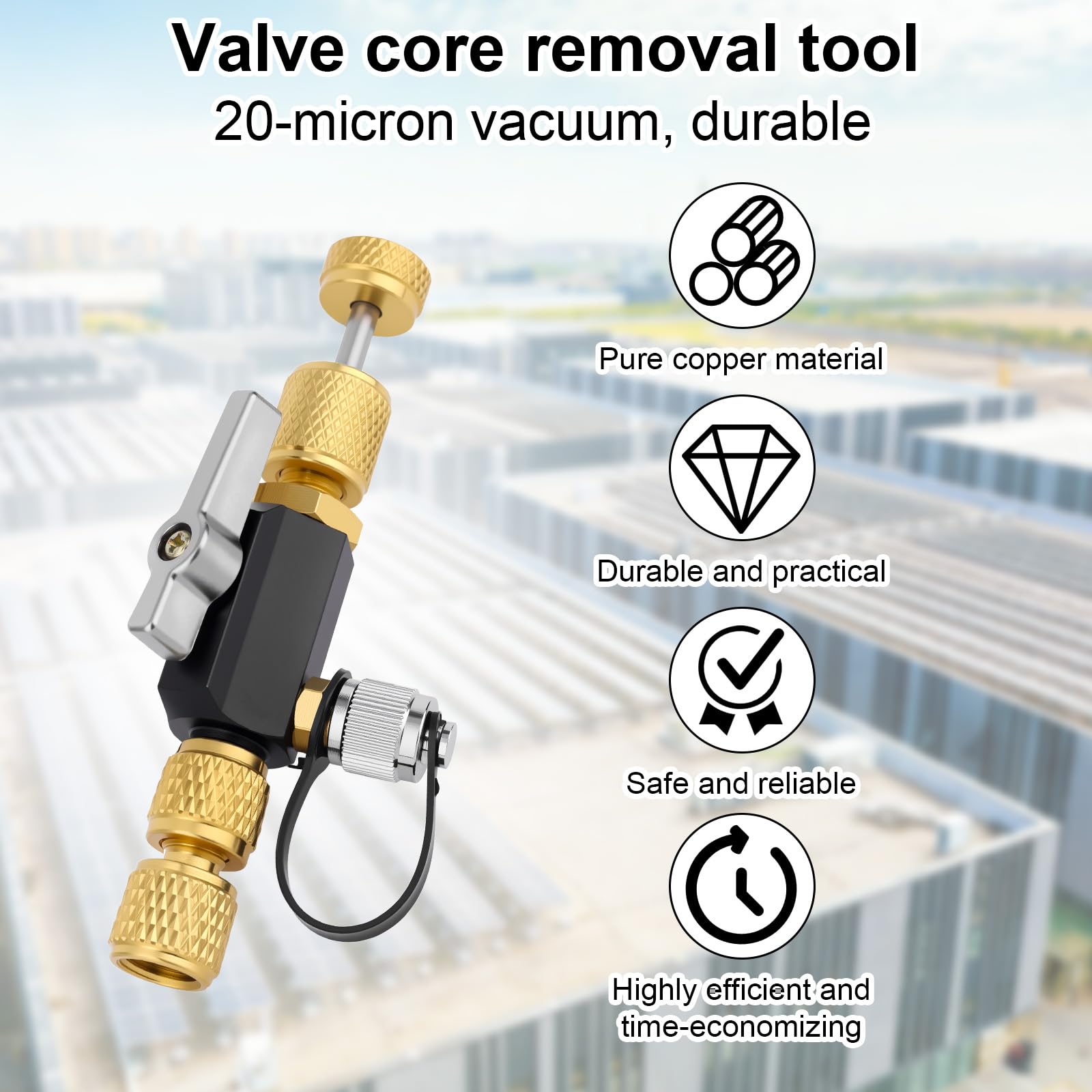 Herramienta de Extracción Núcleos Válvulas HVAC, Puerto Doble 1/4" y 5/16" Latón Premium para R410A R32 Sistemas Aire Acondicionado con Base Magnética y Vacío 20 Micrones