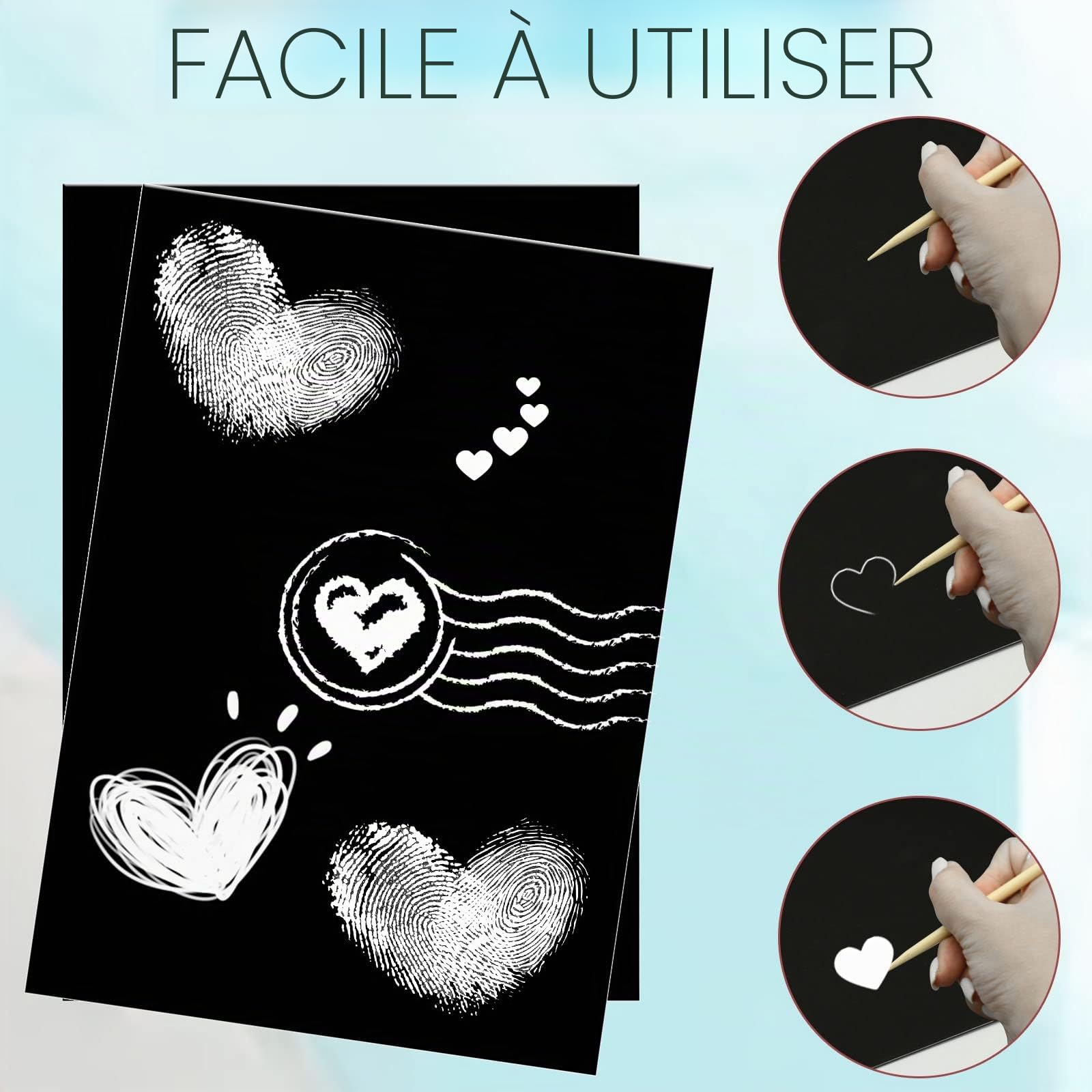 Lot de 30 papiers à gratter noirs avec stylet en bois pour adultes, fournitures artisanales