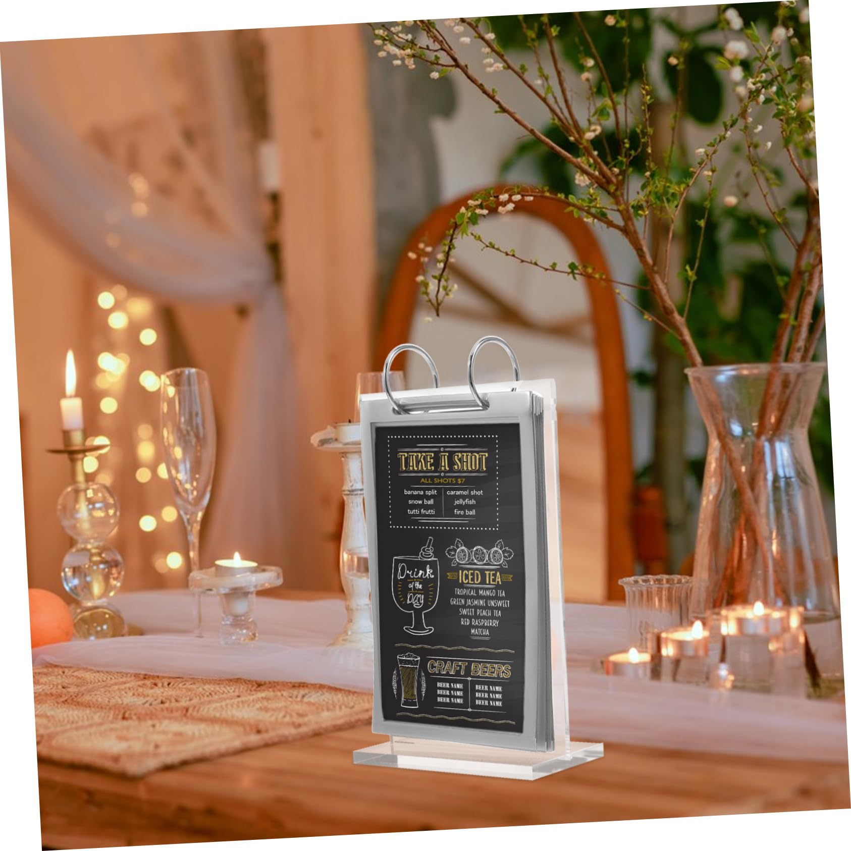 SHINEOFI 4piezas Soporte De Menú Transparente Vertical Con Base Estable Para Restaurantes Exhibidor De Mesas Para y Carteles