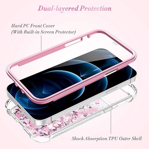Miniatura 4 de Caka Funda con purpurina para iPhone 12 Pro Max para mujeres y niñas, cuerpo completo brillante líquido brillante moda fluyendo arena movediza