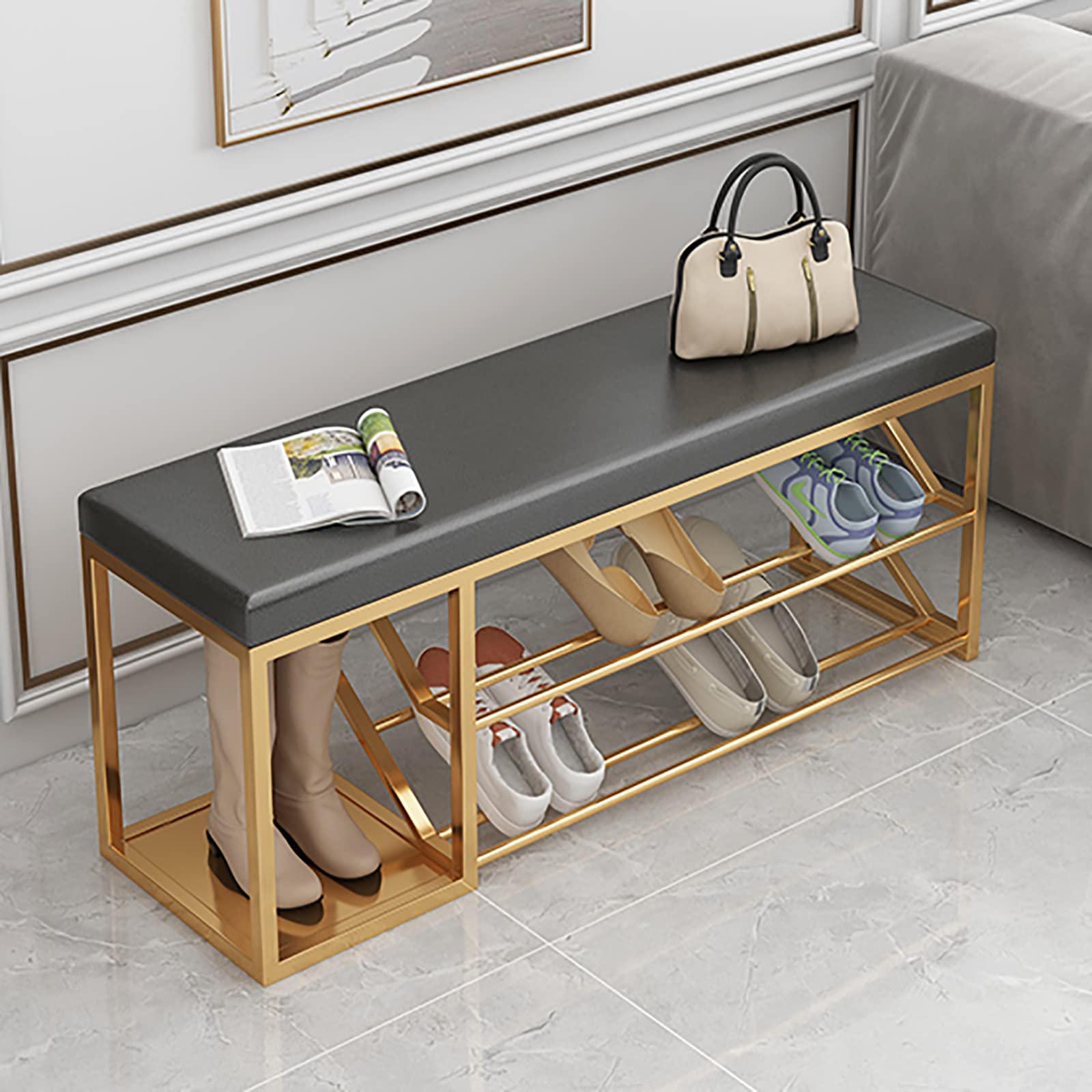 Banc à chaussures rembourré pour une entrée moderne et organisée