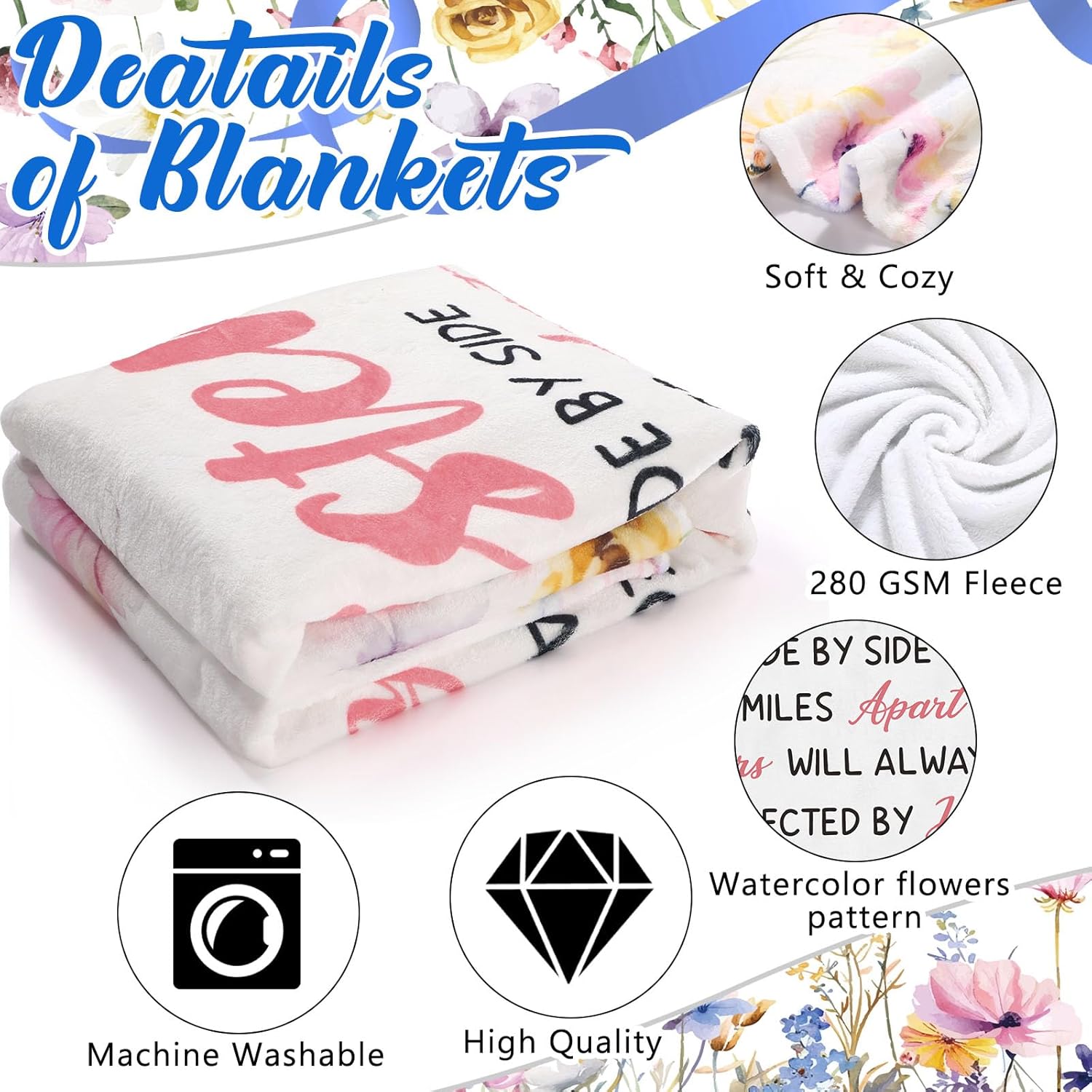 Sister's Blanket, Bridal Shower Gifts for Sister, Friends, Soft Flannel Throw Rose Flower Blanket 60 x 50 - Image 4