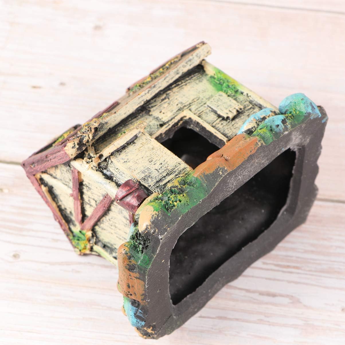 balacoo Aquarium Fish Tank Cave 5.11X3.34X4.72In Resin Ornament Fish Shelter Hideaway for Freshwater Betta Tank Landscaping Decoration