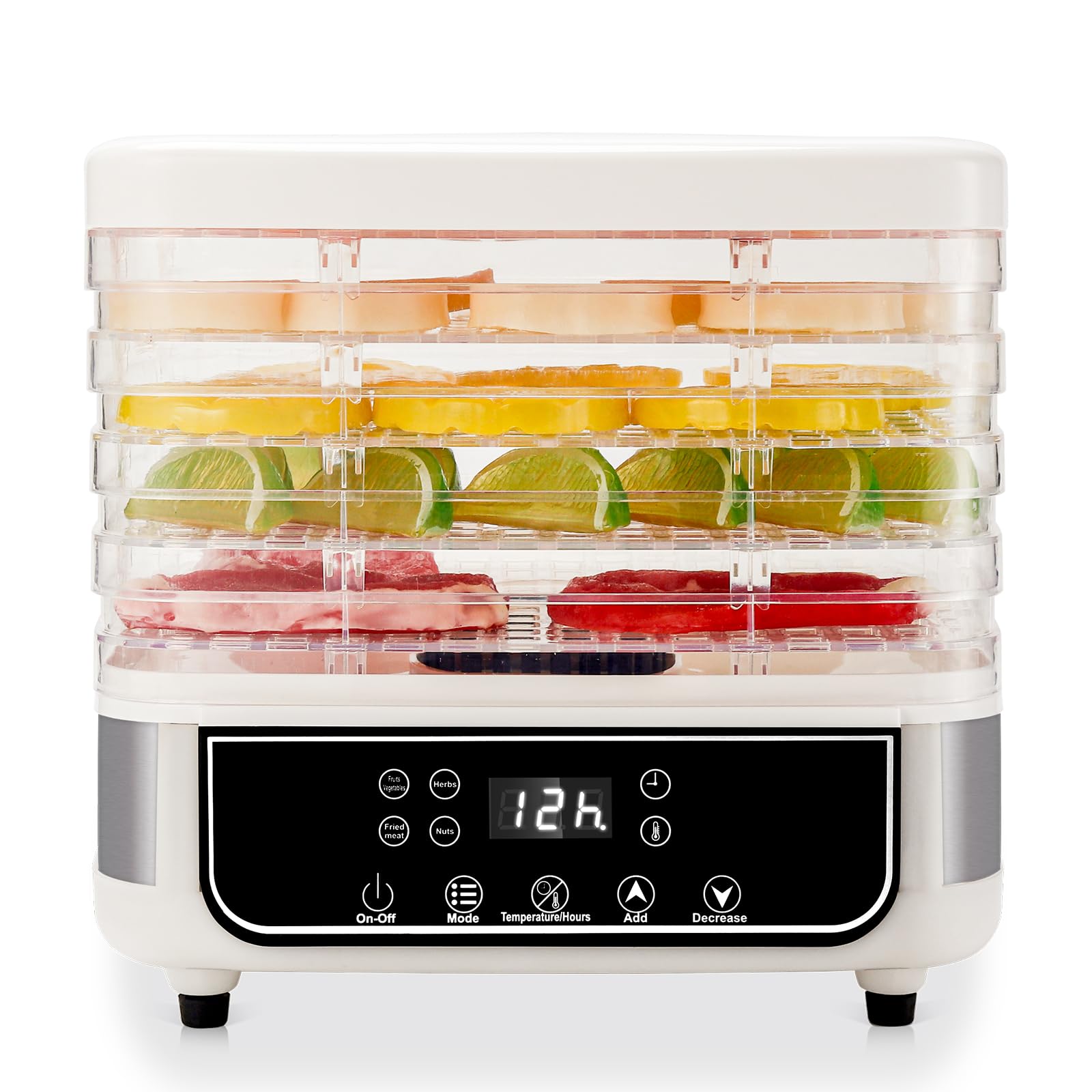 Déshydrateur automatique intelligent à 5 couches avec minuterie de 72 heures, température réglable de 35 à 70 °C et affichage LED pour sécher les fruits, les légumes, la viande