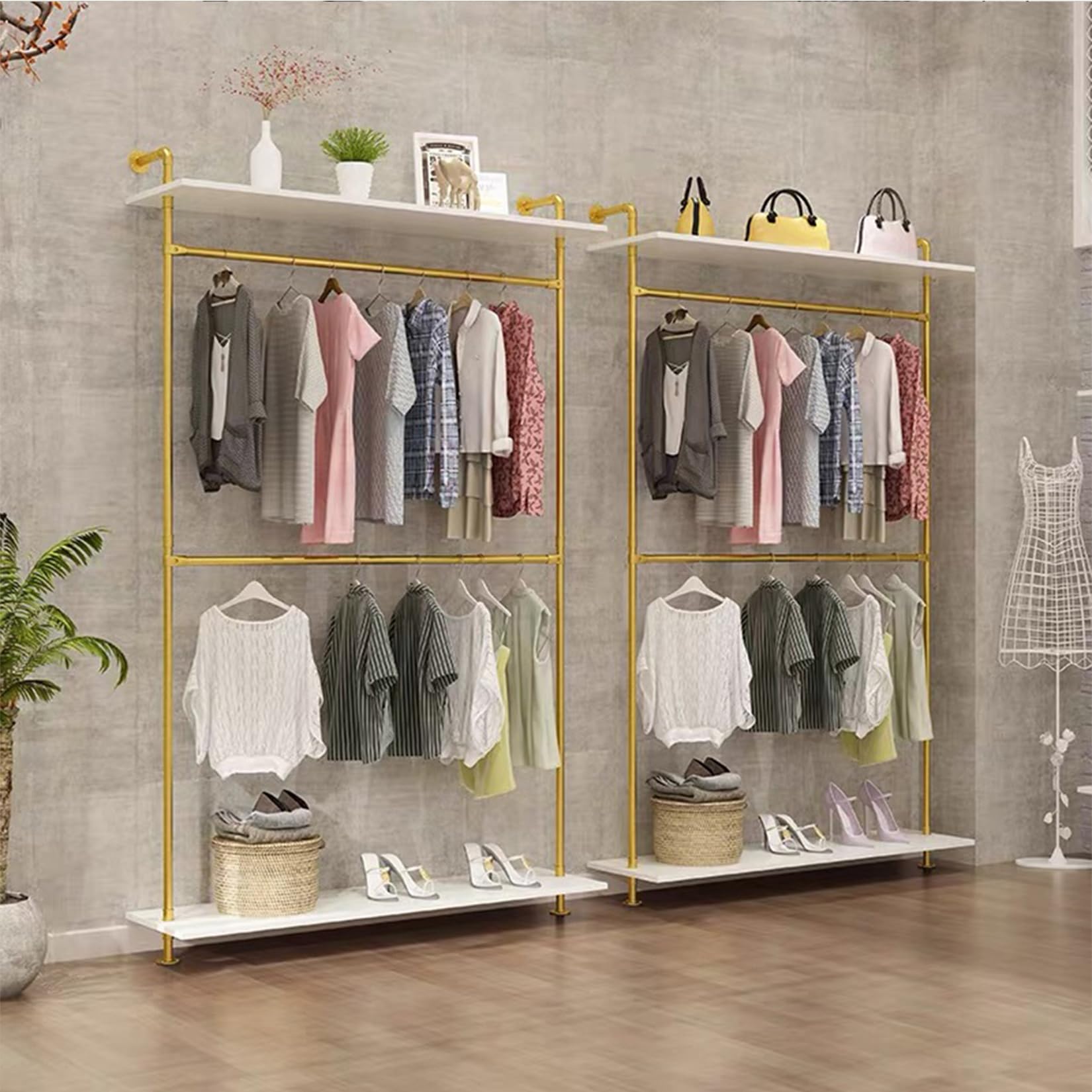 Photo 1 of FURVOKIA 2 Tier Industrial Garment Rack, Gold, 55.2" L