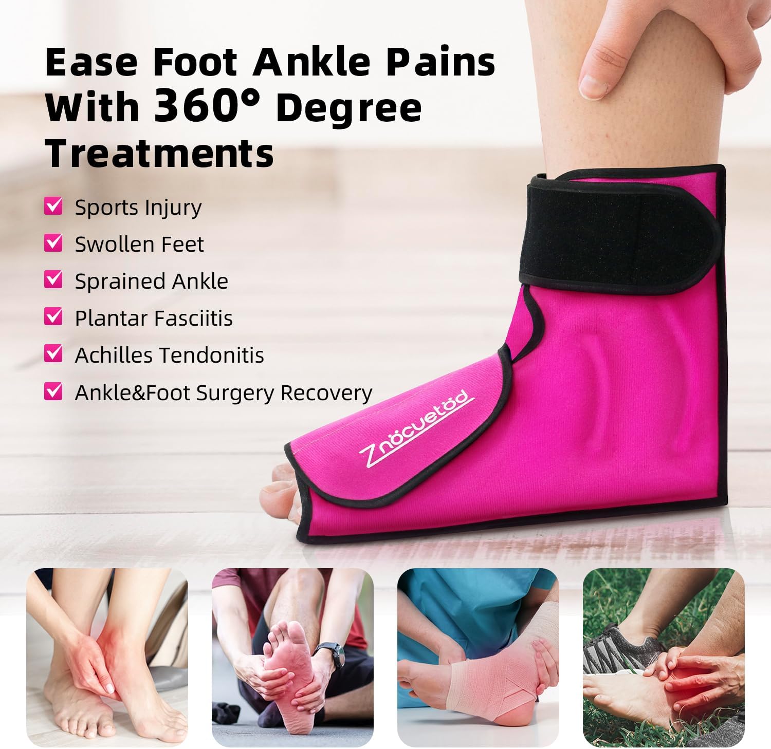 ankle ice pack wrap for foot heel pain relief and swelling large reusable gel ice cold packs for achilles tendonitis plantar fasciitis sprained ankles swollen feet surgery recovery(hot pink)