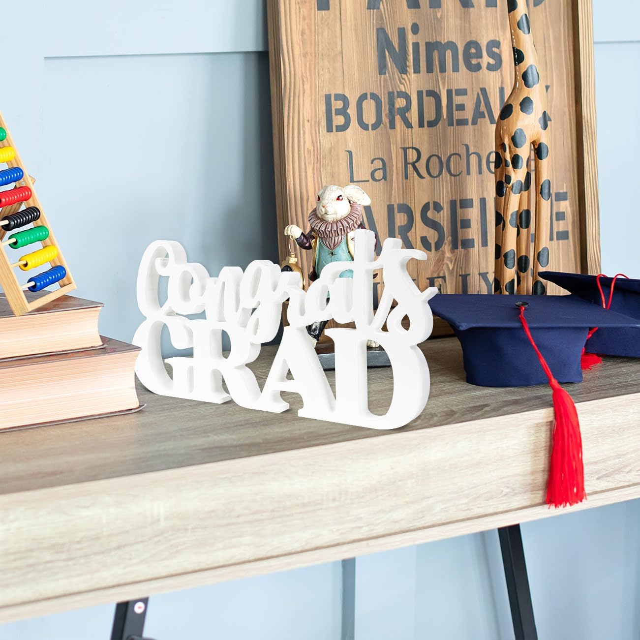 2026 Graduation Party Decorations Congrats Grad Sign White Wooden Table Centerpieces Class of 2026 Photo Booth Props for Graduation Party Decorations Supplies