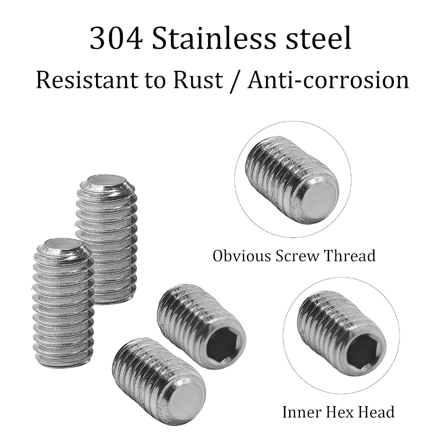 20PCS 1/4-20 x 1/2" Hex Socket Set Screws, 304 Stainless Steel Cup Point Grub Screws for Door Handles and Fixtures
