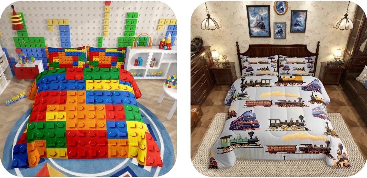 Juego de edredón de bloques de construcción Erosebridal+ juego de edredón de tren