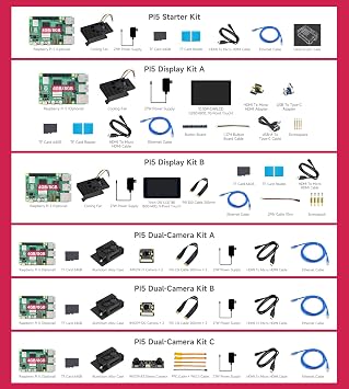 Waveshare Dual Camera Accessories, Compatible with Raspberry Pi 5, Bundle with 2pcs PI5-IMX219-120 Camera,TF Card 64GB, Power Supply and so on (7 Items)