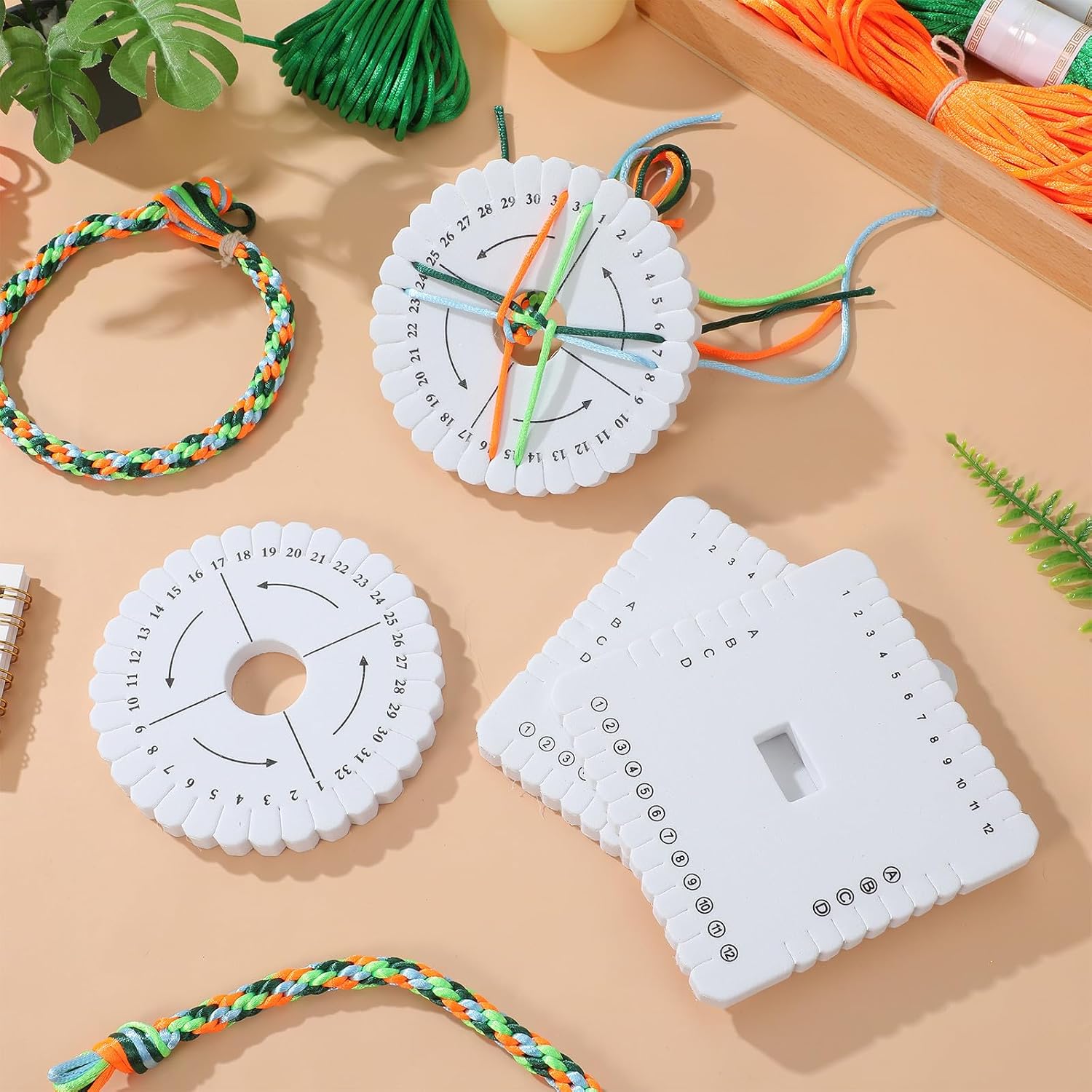 jojofuny 4pcs Kumihimo Disk Braiding Board Kit – DIY Hand Embroidery Braiding Tools for Bracelet Making, Jewelry Craft, and Sewing Accessories – Perfect for Crafting at Home or Classroom