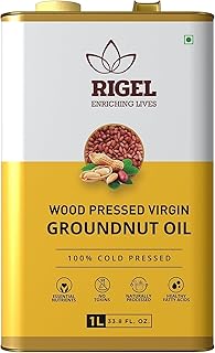 Rigel Spices | Naturally Milled Cold Pressed Peanut Oil in a Eco-Friendly Tin 33.8 fl oz(1L Tin) | No Preservatives