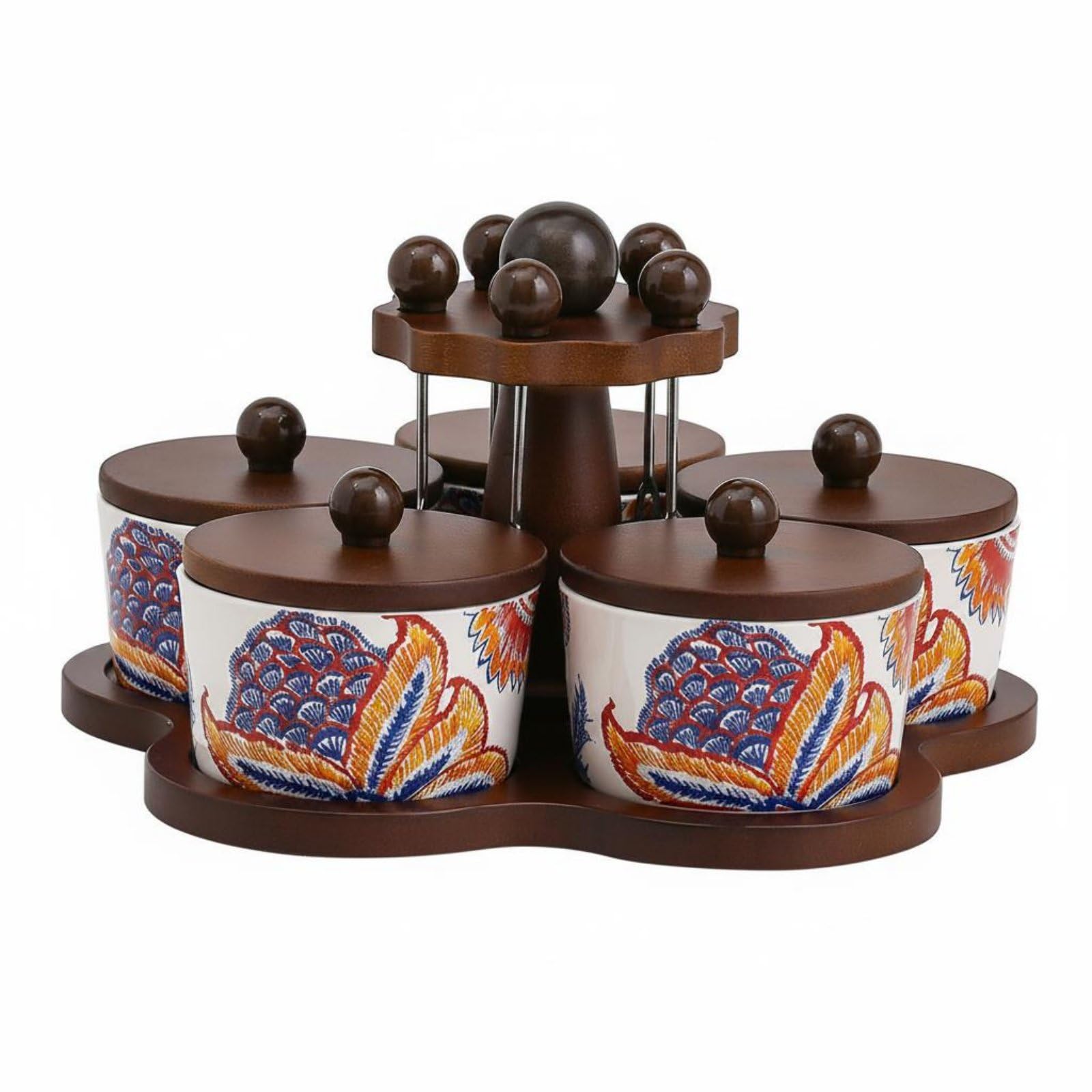 Set Ciotole Antipasti con Coperchio Design Raffinato Vassoio Snack in Ceramica con Supporto in Legno per Soggiorno, Feste, Aperitivo, Piatto Ceramica