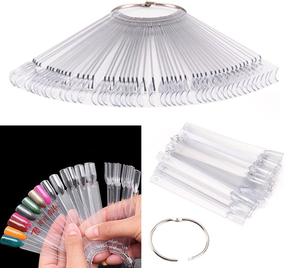 Cascove 50 X Nail Art Tips Colour Sticks Display Fan Practice Starter Clear Polish WheelStarter Ring Clear DIY Starter Clear Polish Wheel Hand Practicing Colour Pop Varnish Polish Shade Samples Colured Design Fasle Fake Training Hand Practice Nail Art Trainer Acrylic Gel False Tool And Finger Model For Acrylic, Gel & Nail Art Wheel Spectrum DisplayTransparent Tool Manicure Tips Trainee Fingers Colour Chart