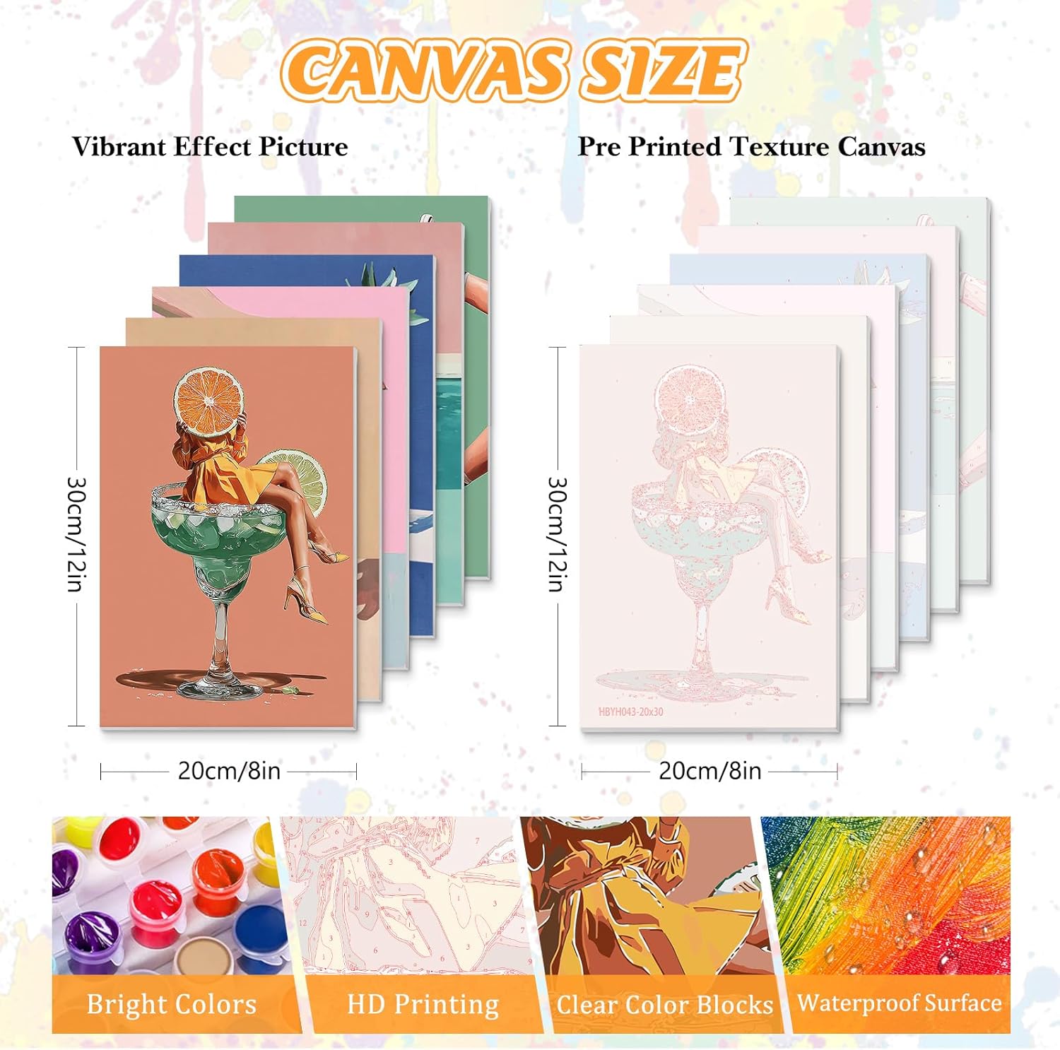 KEYIFA 6 Pack Paint by Numbers Kit, Stretched Canvas Boards for Painting for Adults, No Crease Acrylic Oil Painting for Students Beginners Favor Sip & Paint Party Supplies, 70s Retro Cocktail (8x12)