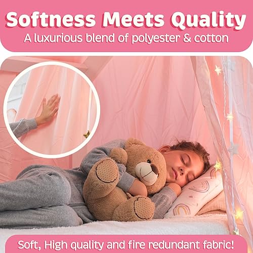Miniatura 5 de Toldo de cama con luces, toldo de cama para habitación de niñas, toldo de cama de princesa  Individual, individual, matrimonial, Queen  Toldo de