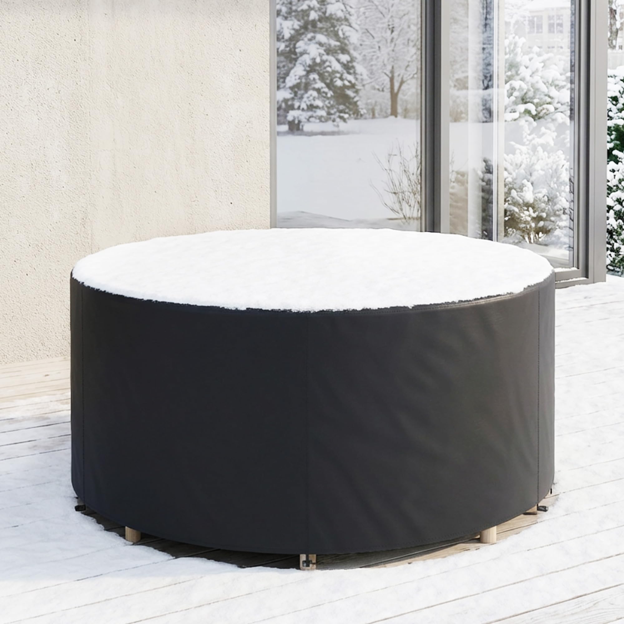 Outsunny Housse pour mobilier de jardin rond, housse de table imperméable, tissu Oxford 420D robuste pour table et chaises de jardin extérieur, Ø200 x 80 cm, noir