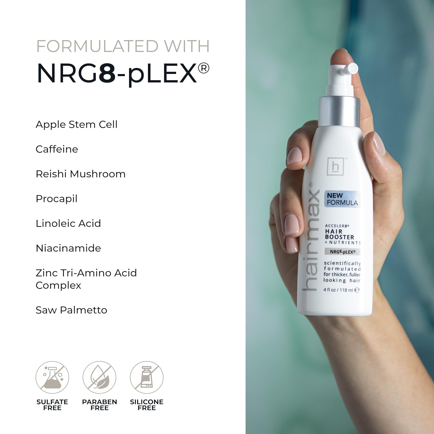 Hairmax Acceler8 Hair Booster + Nutrients - Topical Hair Regrowth Treatment - Thinning Hair Loss Solution - Advanced Scalp Care - Minimizes Hair Shedding - B Vitamins & Omega 6-4 fl oz