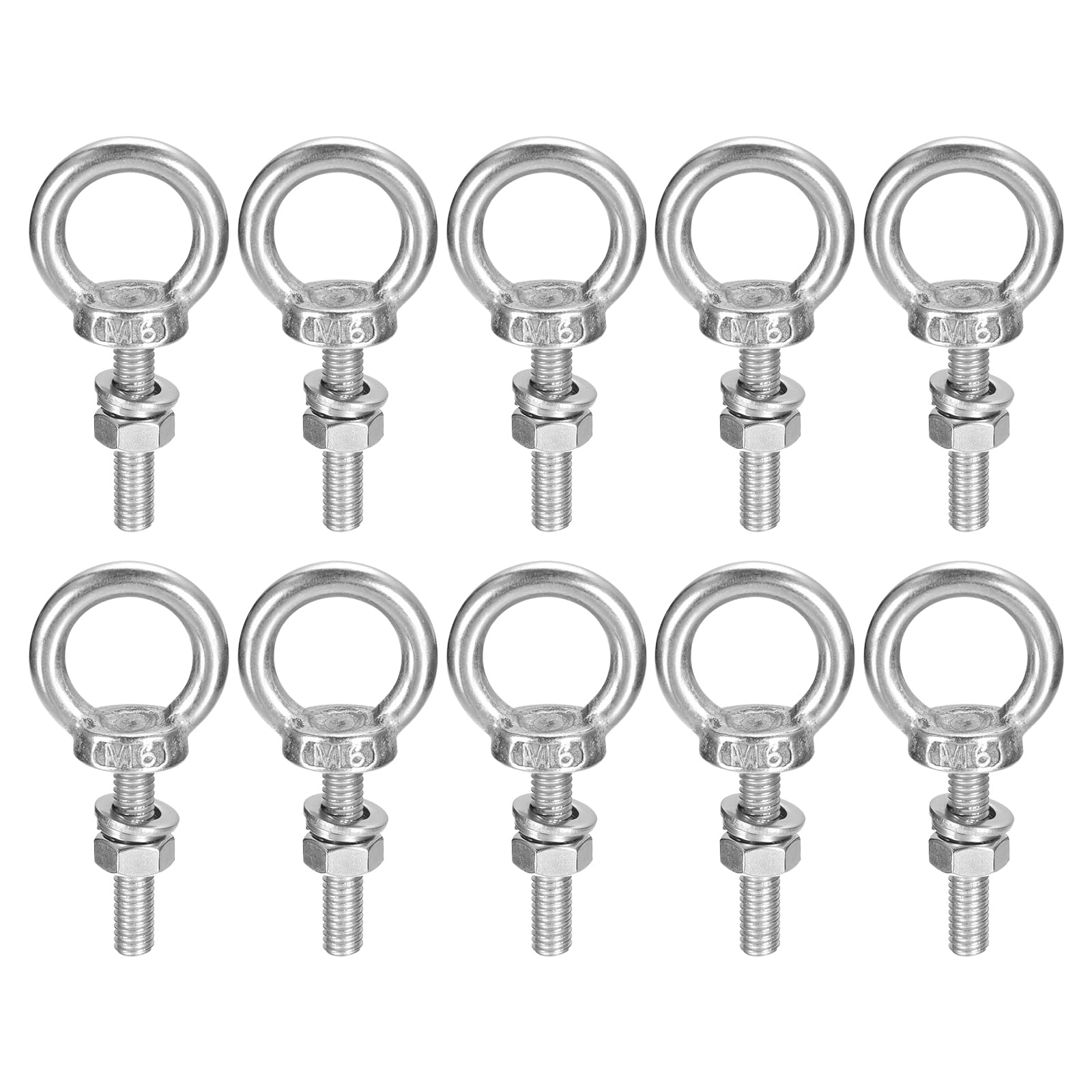 Sourcing Map M6x25mm Eye Bolt With Nut Washer - 304 Stainless Steel Shoulder Lifting Ring for Hanging Items - 10 Sets โ image 1