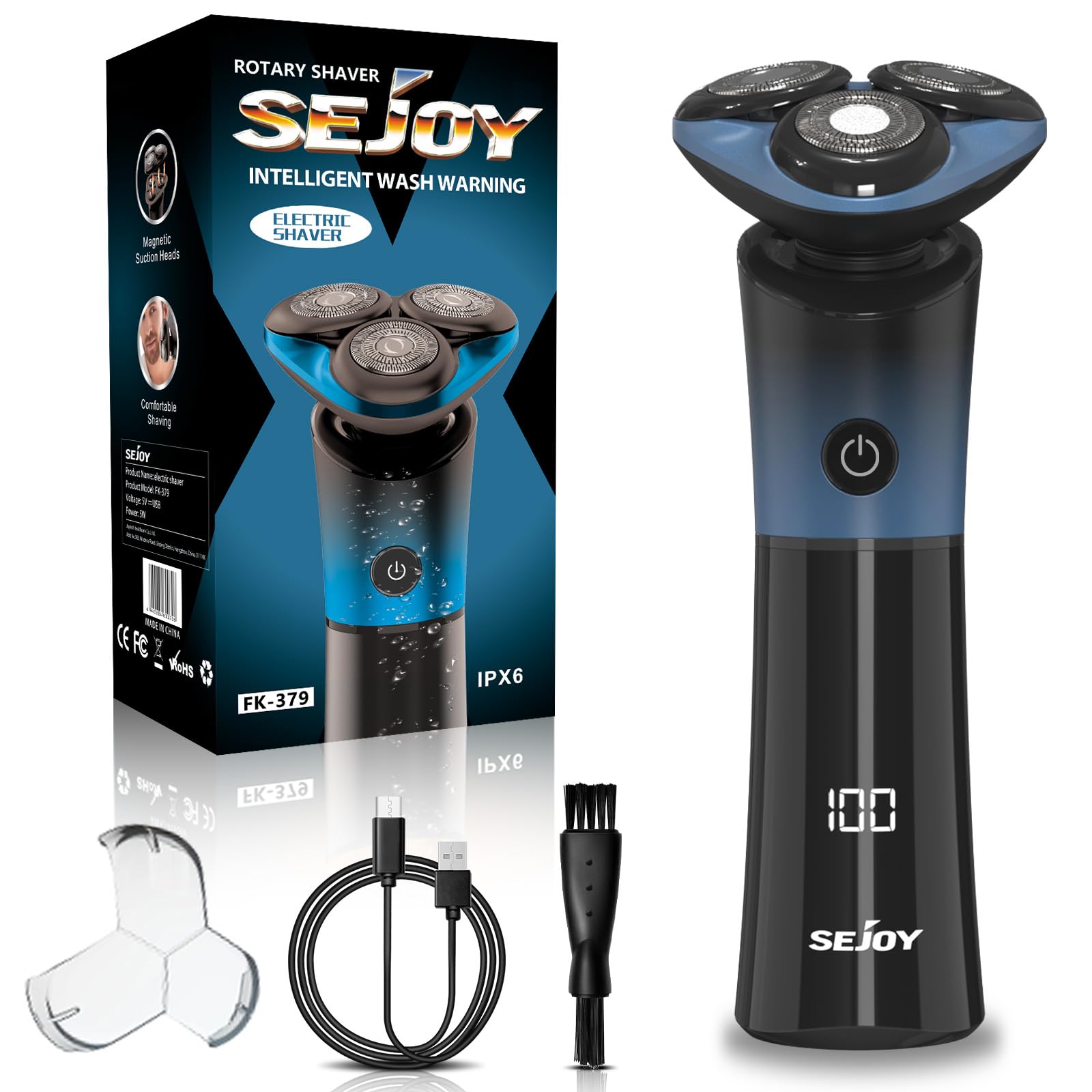 Sejoy Afeitadoras eléctricas recargables para hombre, cabeza magnética con hoja de liberación rápida, autoafilable, IPX6, maquinillas de afeitar eléctricas de larga duración para hombres, Skyline