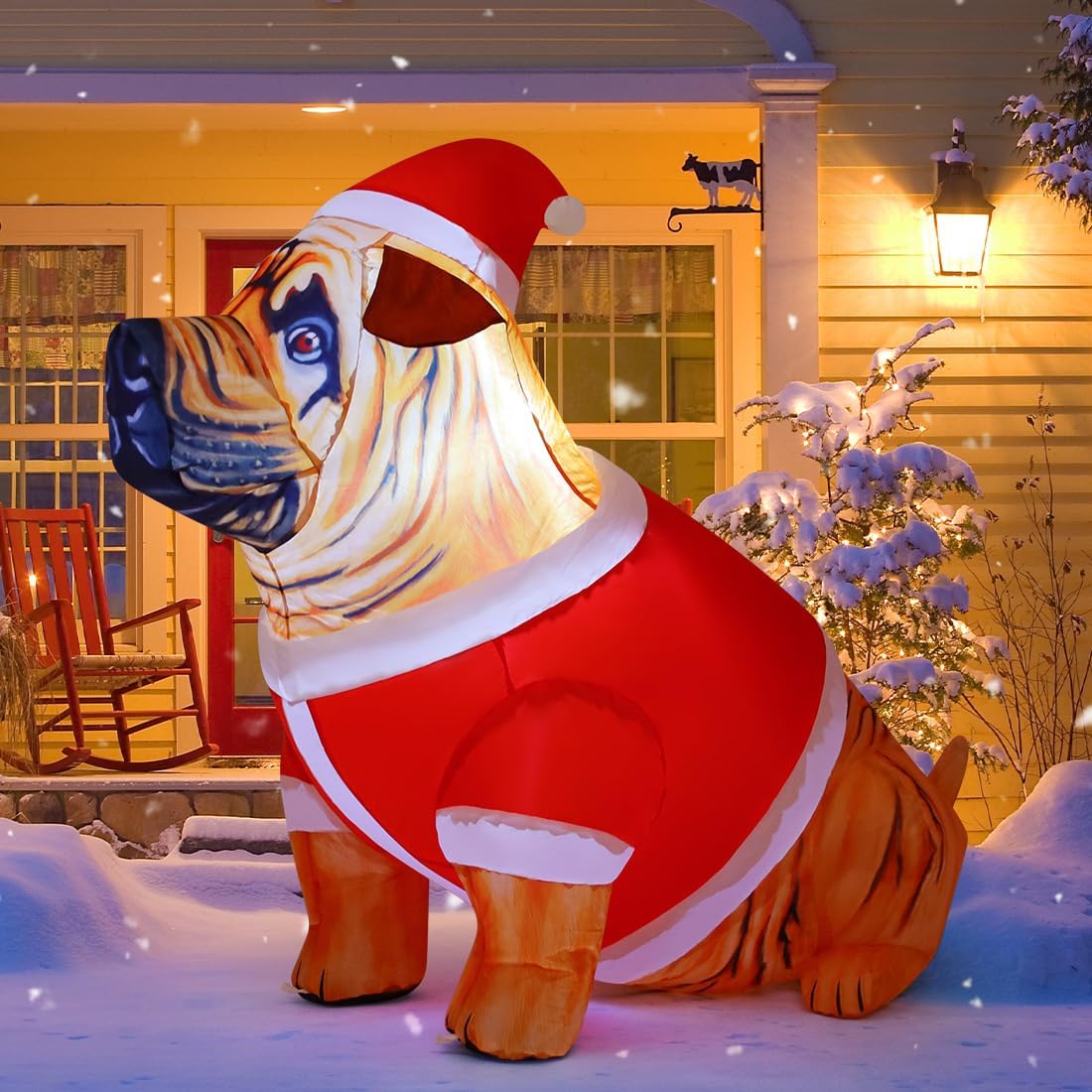 COMIN 4 FT Tall Christmas Inflatables Dog Outdoor Decorations Christmas Blow Up Bulldog Inflatable with Built-in LED Lights Yard Decoration for Holiday Indoor Lawn Garden