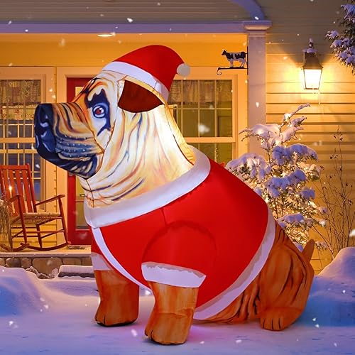 Miniatura 4 de COMIN Inflables de Navidad de 4 pies de alto para perro, decoración al aire libre, bulldog inflable con luces LED integradas, decoración de patio