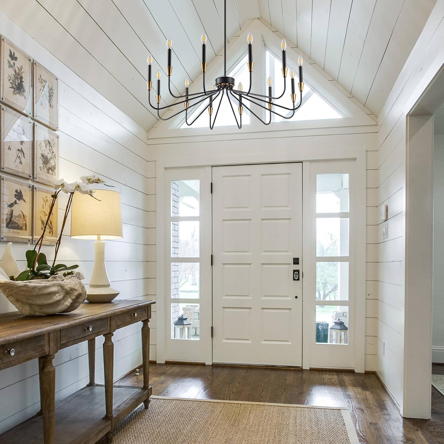 Black Chandeliers for Dining Room Modern Farmhouse Chandelier 38inch Candle Entryway Lighting 12-Light Black and Gold Dining Room Light Fixture Large Chandelier for Living Room Foyer Kitchen Island