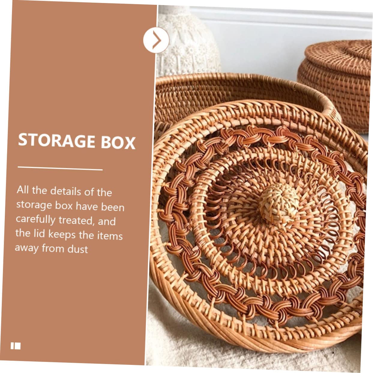 Contenitore per Snack in Rattan Sintetico Handmade Coperchio, Cesto Multiuso per Frutta e Dolci, Adatto per Studio e Regalo di Compleanno